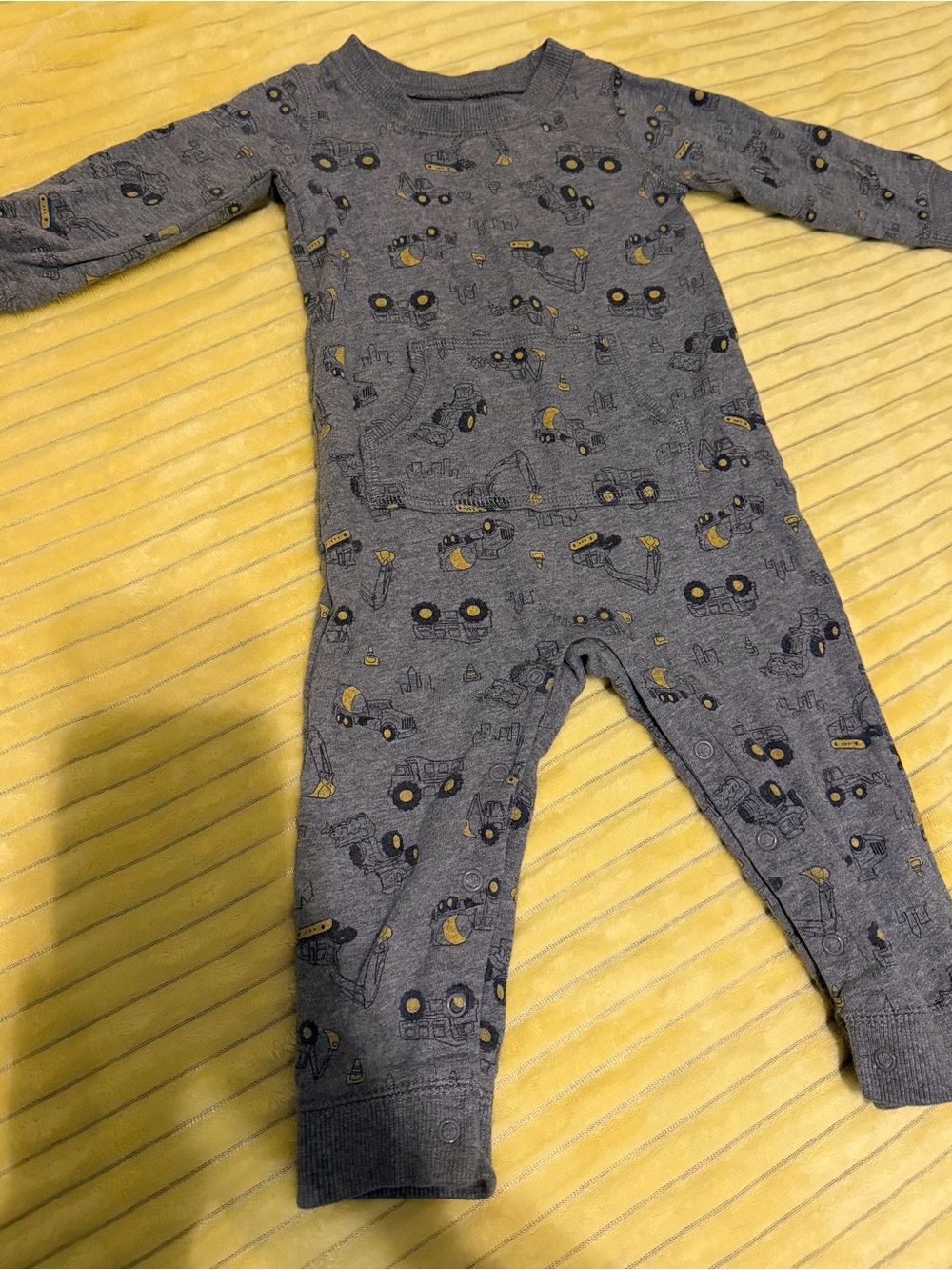 Carter's Gray Construction Print Footie with Yellow Accents